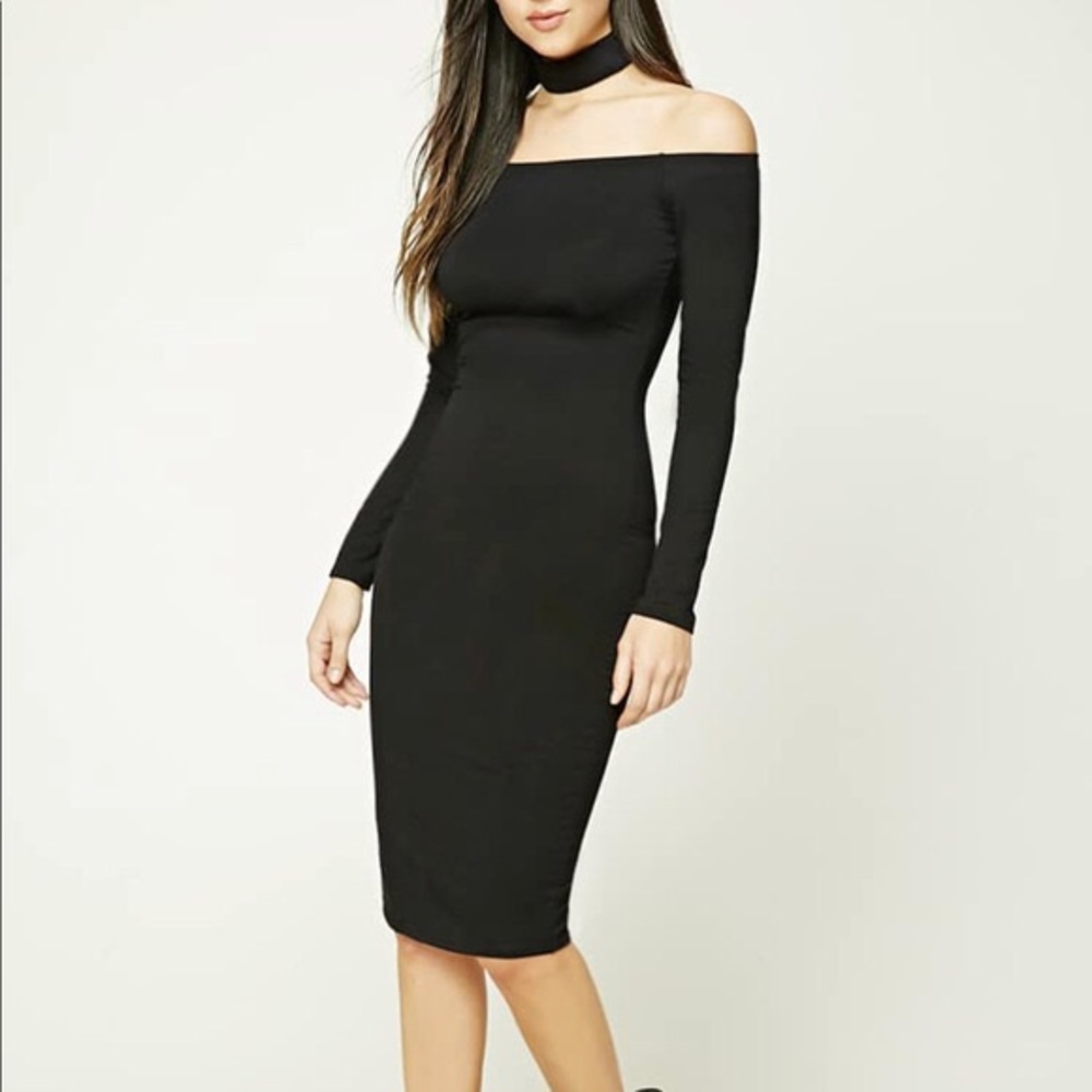 Black Off-shoulder Choker Dress